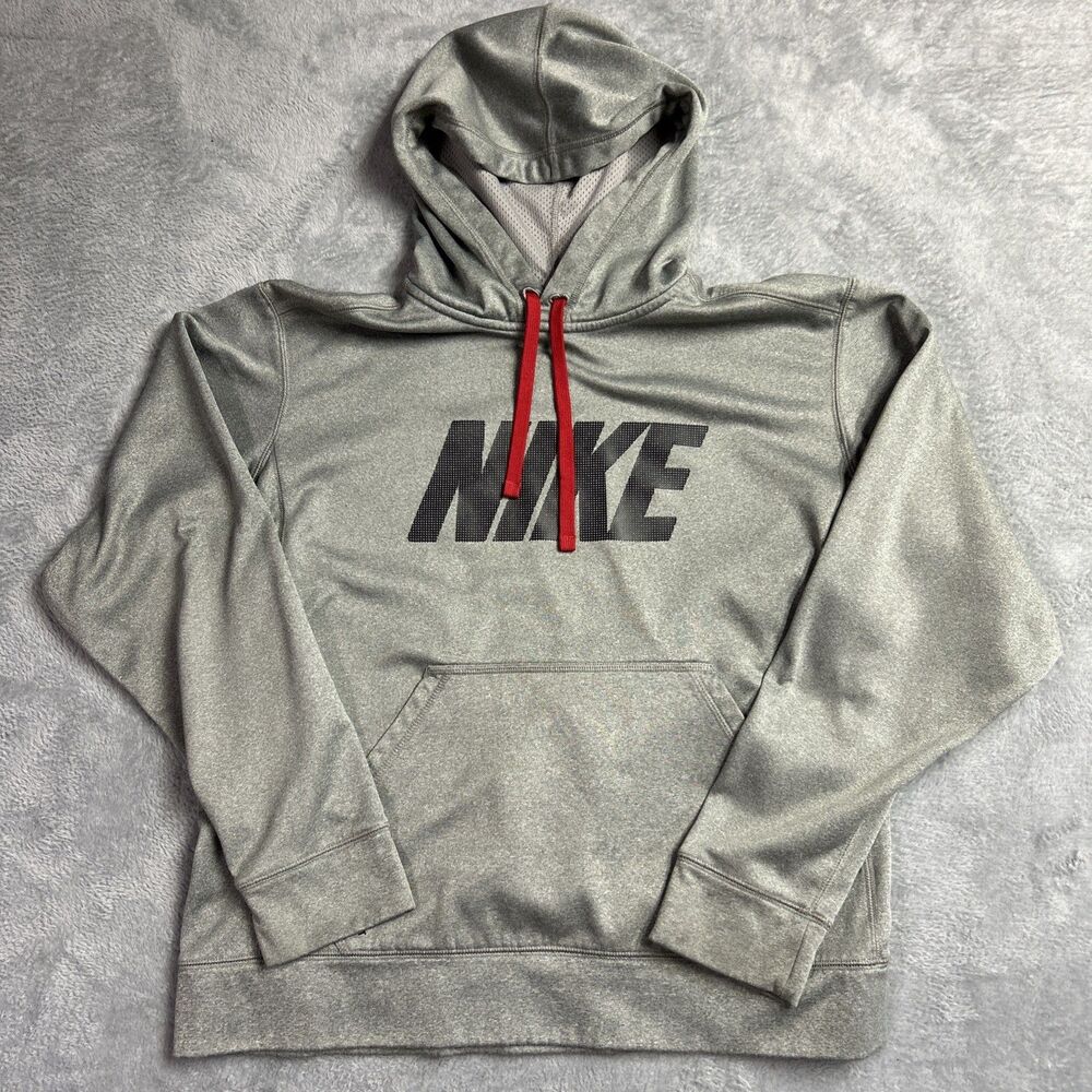 Nike Mens Sweatshirt Gray/Black/Red Hoodie Sz. Medium Therma-Fit